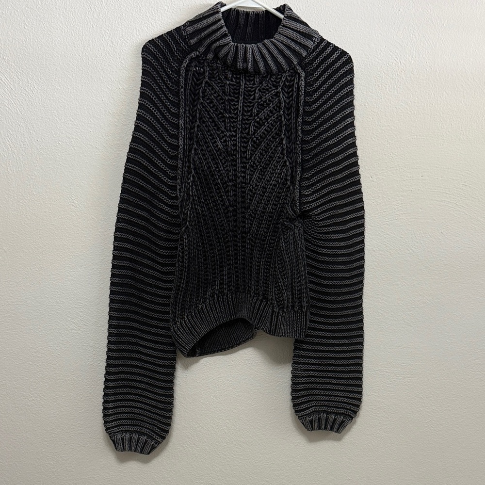 Free People Black and Gray Cowl Neck Sweater
